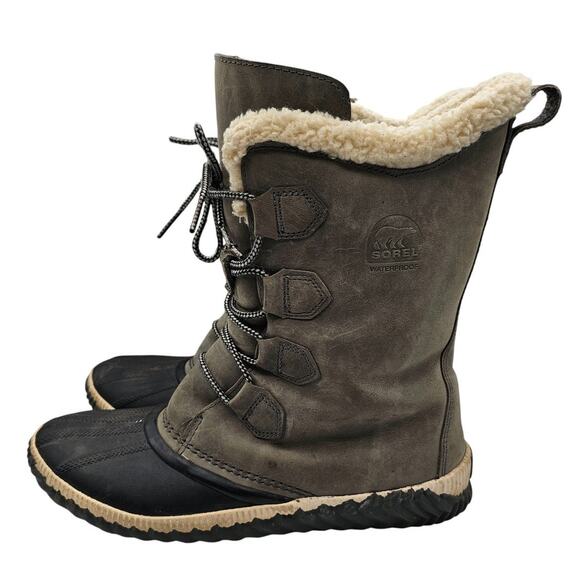 Sorel Womens Sz 10.5 Out N About Plus Tall Waterproof Duck Boot Gray Leather - Picture 1 of 7